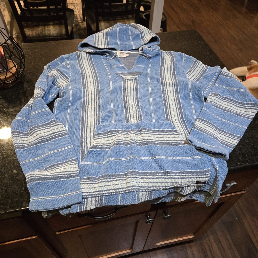 FAHERTY Terry Baja Poncho Hoodie, Medium NWOT Blue